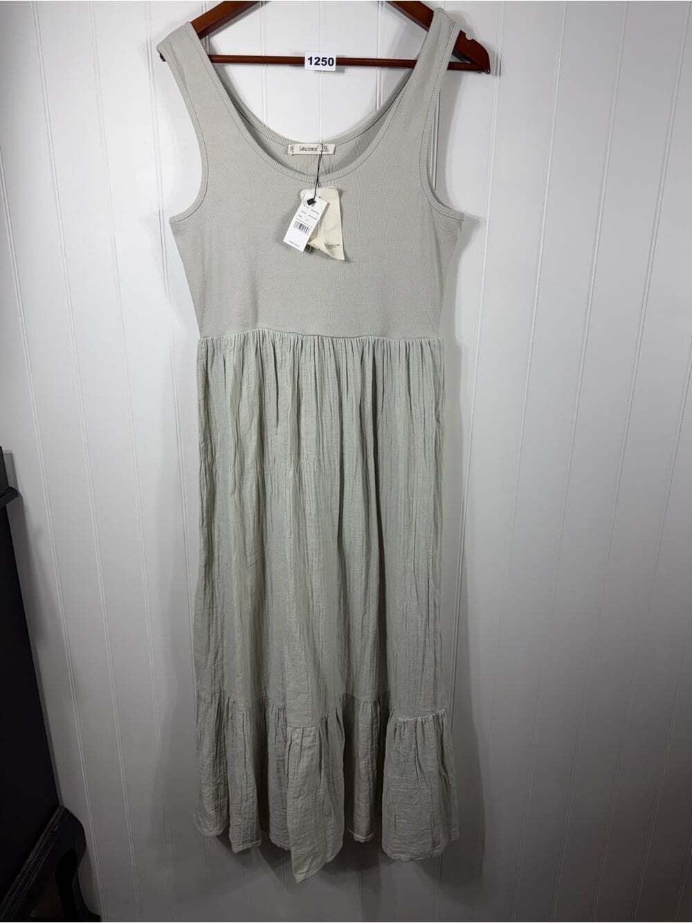 Salty Lemon Ribbed Tank Maxi Dress Artichoke Green Tiered Boho NWT 1XL